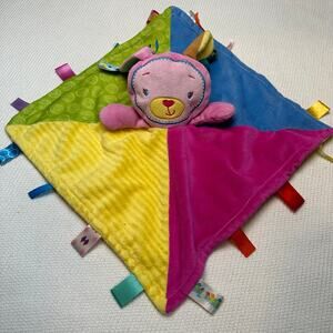 Taggies Pink Bear Security Blanket Multi-colored Patchwork Baby Lovey Lovie